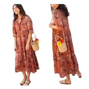 Natural Life Rebecca Midi Dress | Orange Tropical Floral | Size M | Pockets!